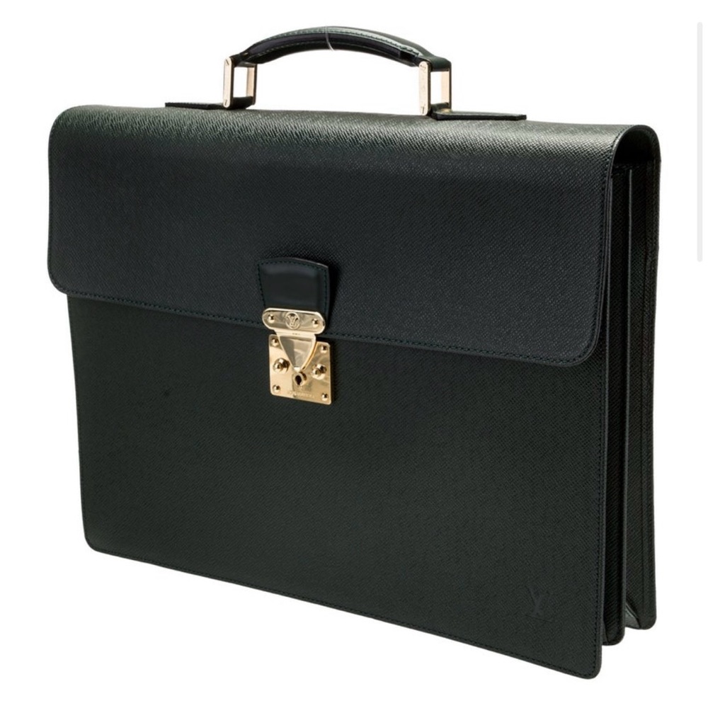 Elegant Louis Vuitton Green Leather Briefcase